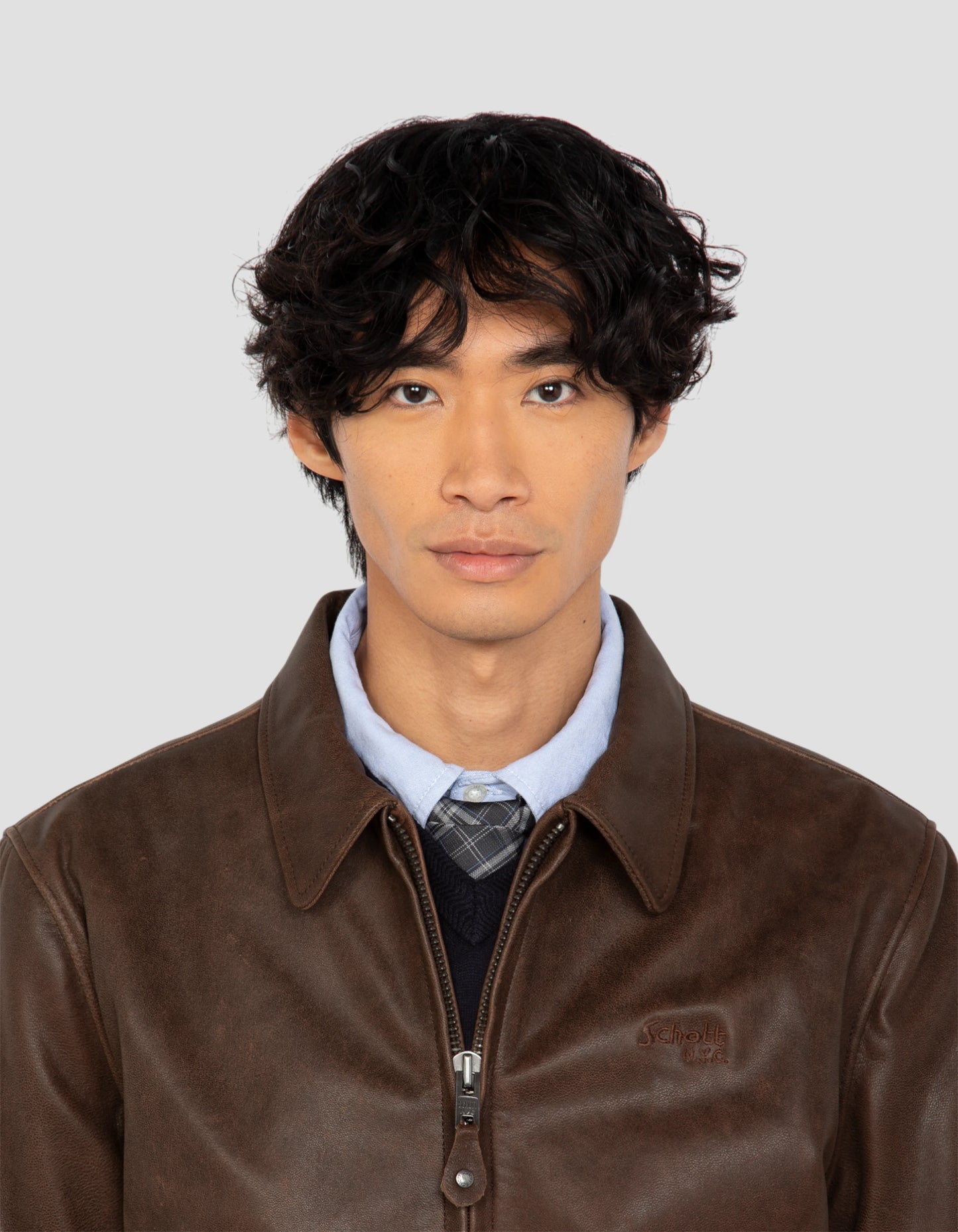 Blouson marron casual vintage, cuir de chèvre