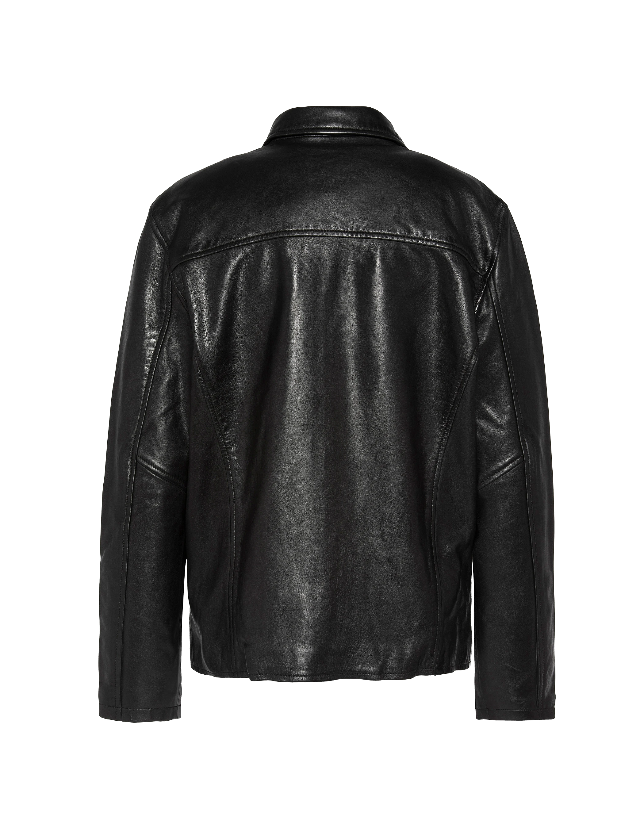 Giacca casual nera, pelle di agnello lavata-8