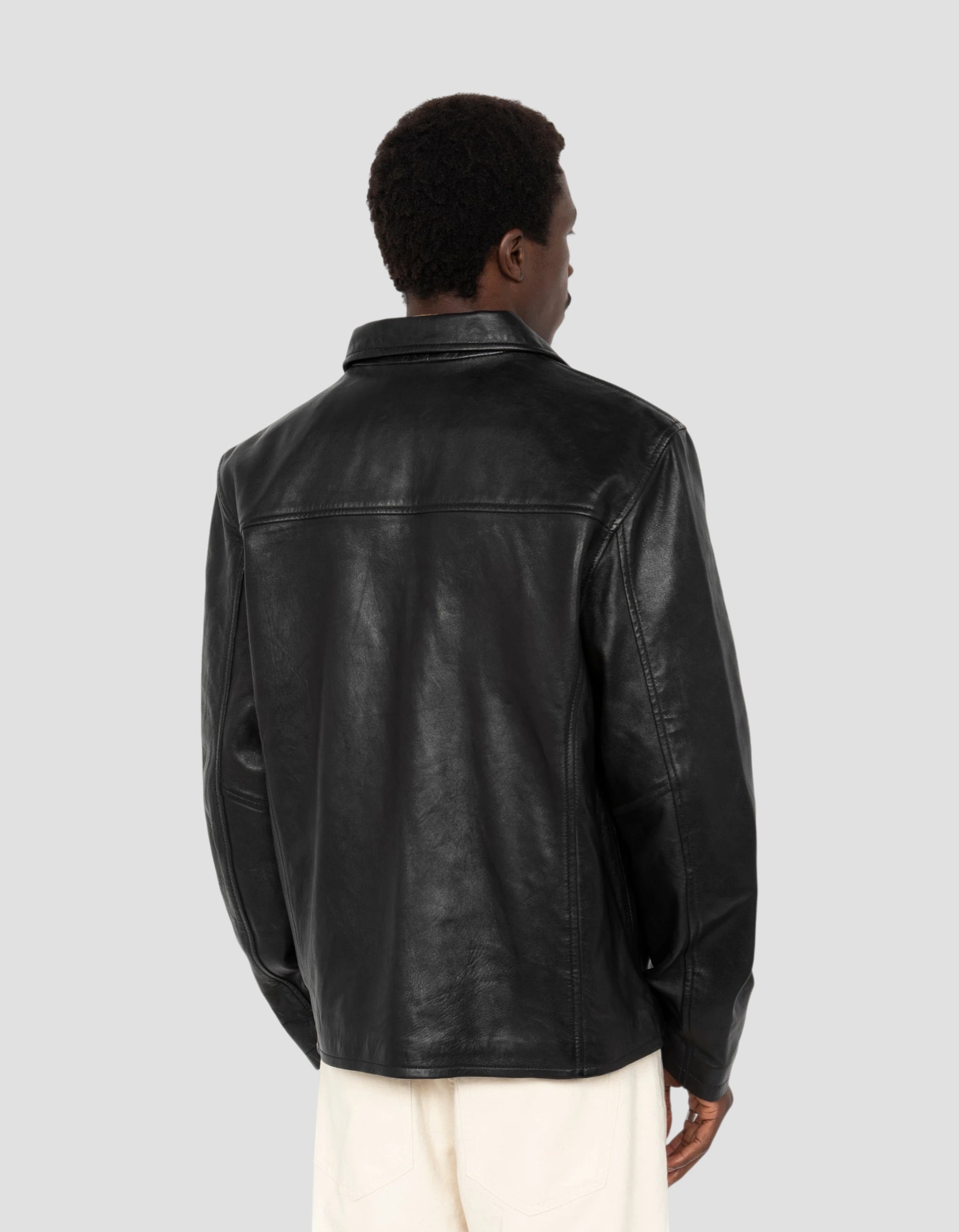 Giacca casual nera, pelle di agnello lavata-6