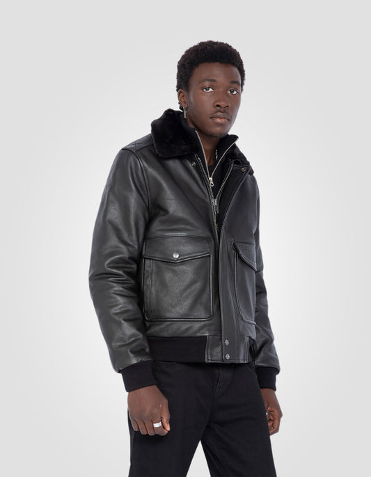 Chaqueta De Piel Sintética Schott Para Hombre - Estilo Vintage De Aviador Motero, Negro Talla M