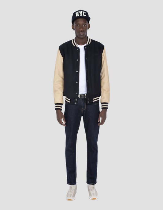 Marine- und Beige Blue Teddy Jacke, Cowhide Leder