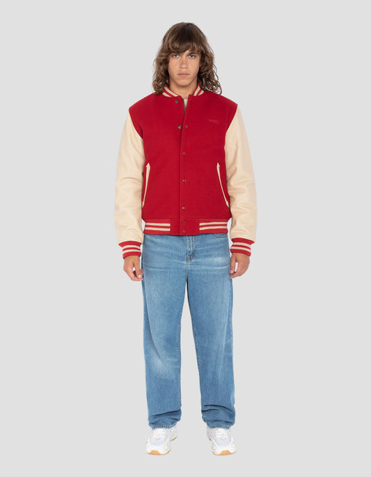 Red and beige teddy jacket, cowhide leather