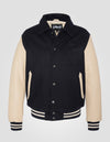varsity jacket collared, cowhide leather