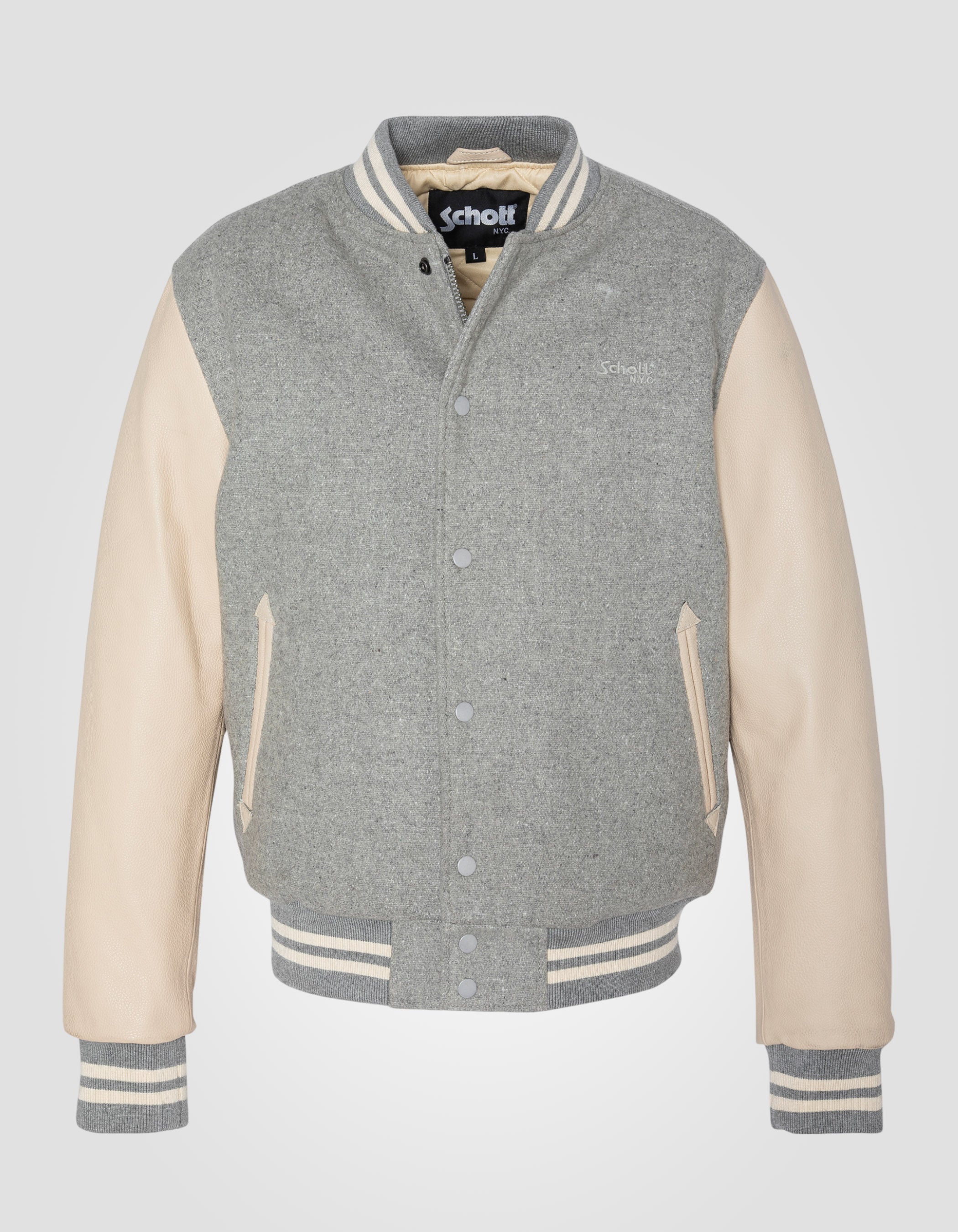 Giacca per orsacchiotto senza luce e beige da ricamo grigio, cuoio per la pelle di mucca-2