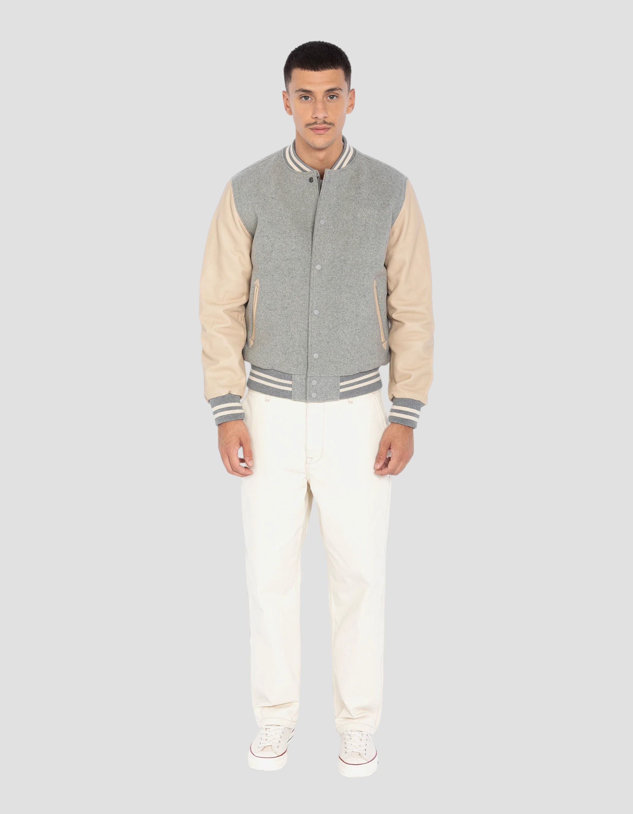 Giacca per orsacchiotto senza luce e beige da ricamo grigio, cuoio per la pelle di mucca-1