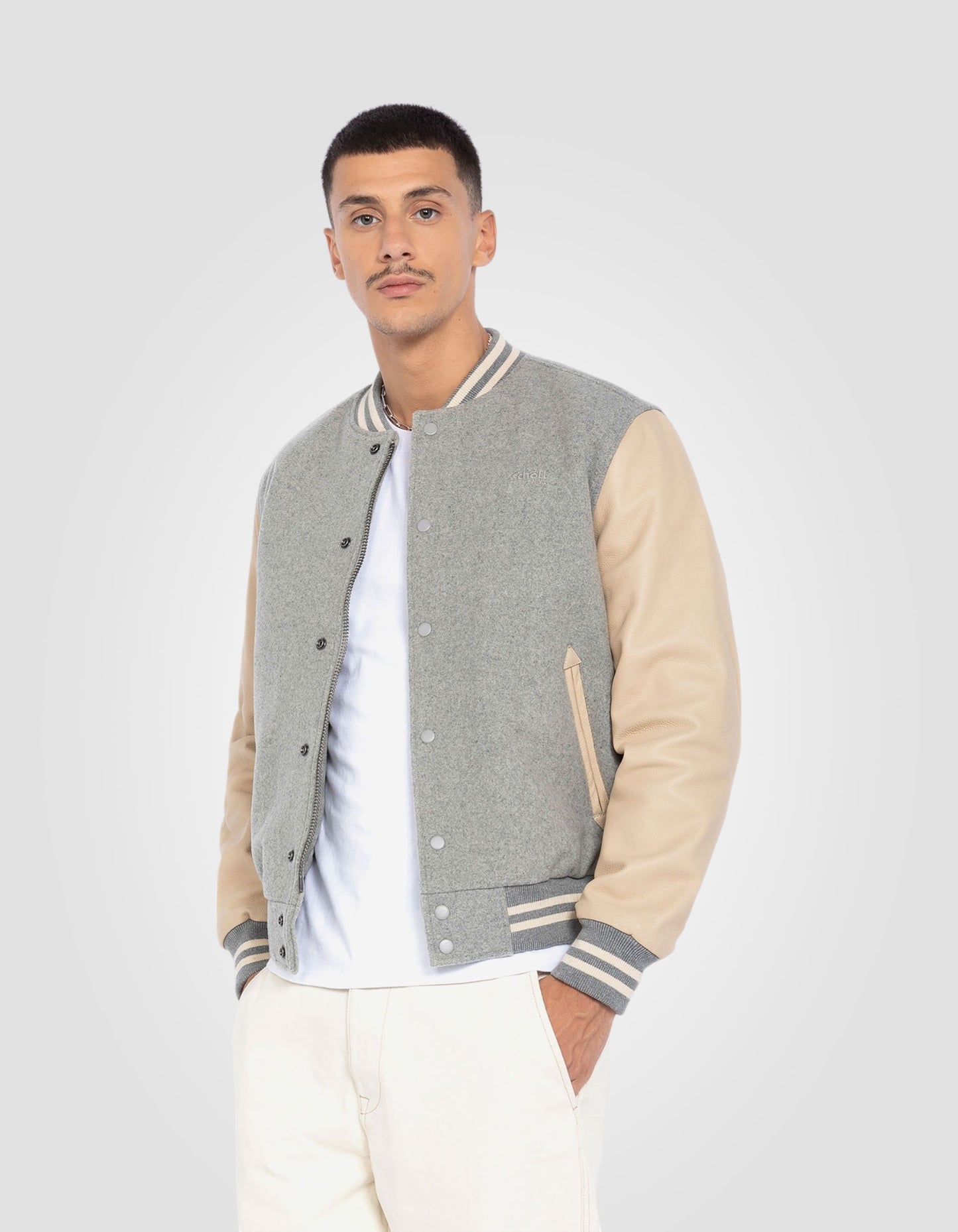 Blouson teddy sans broderie, cuir de vachette