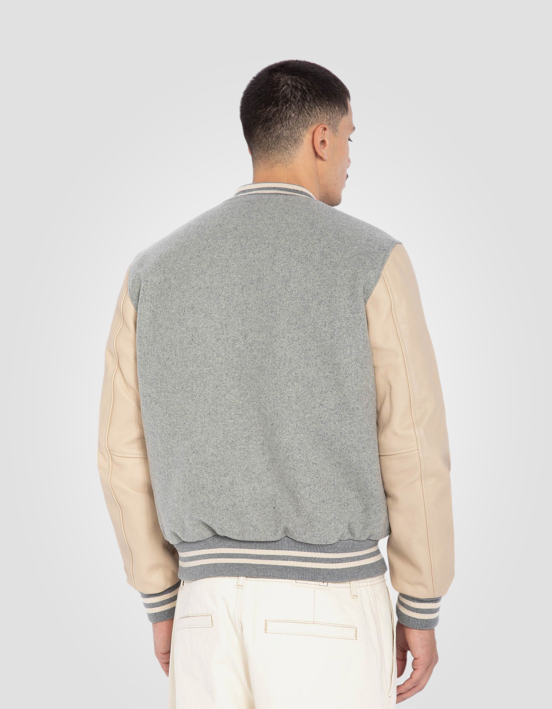 Giacca per orsacchiotto senza luce e beige da ricamo grigio, cuoio per la pelle di mucca-6