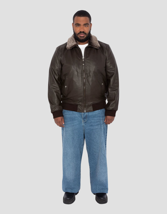 Dark brown pilot jacket, cowhide, large size