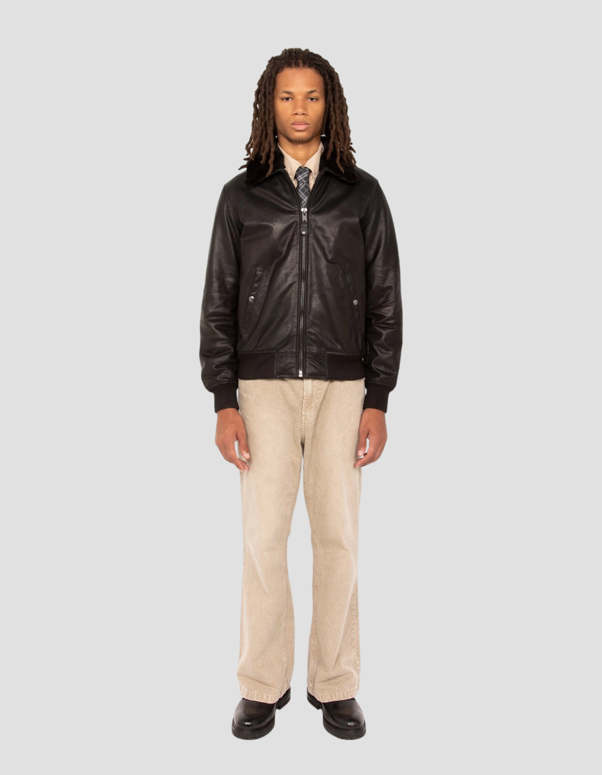 Schwarze Pilotenjacke, Büffelleder-1