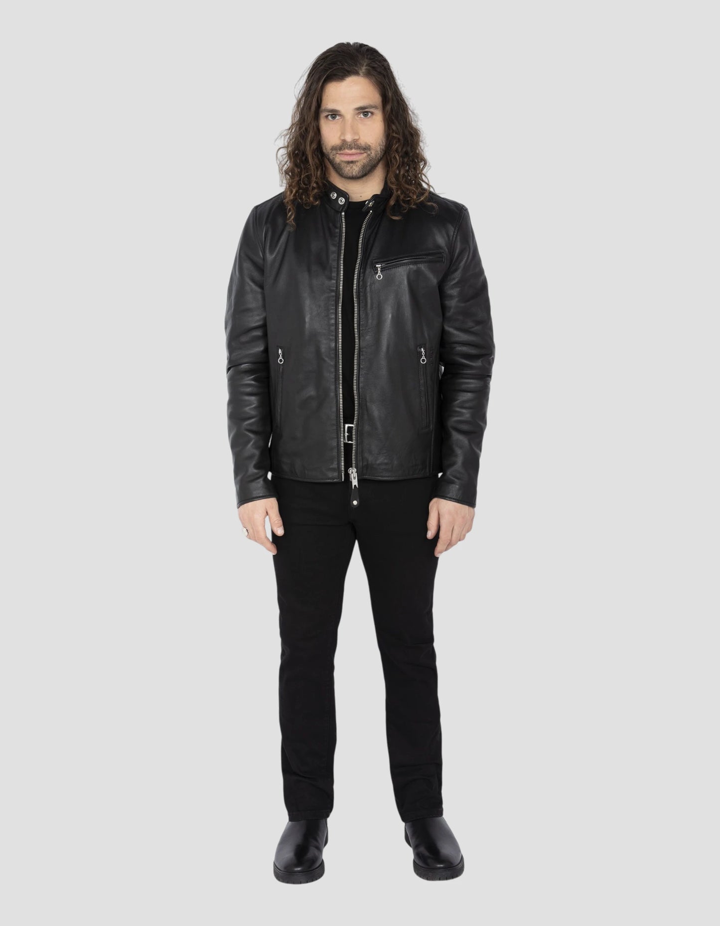 Schwarze Rennfahrer -Kaffeejacke, Lammleder