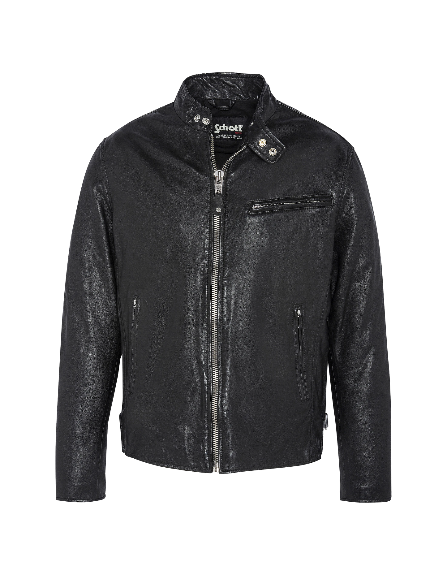Blouson café racer noir effet usé, cuir d'agneau