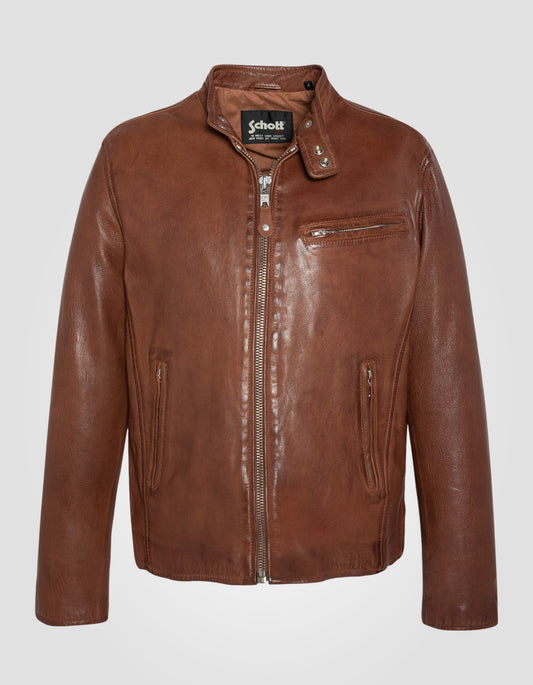 Brown biker jacket, Lamb leather LcNewport Schott NYC®