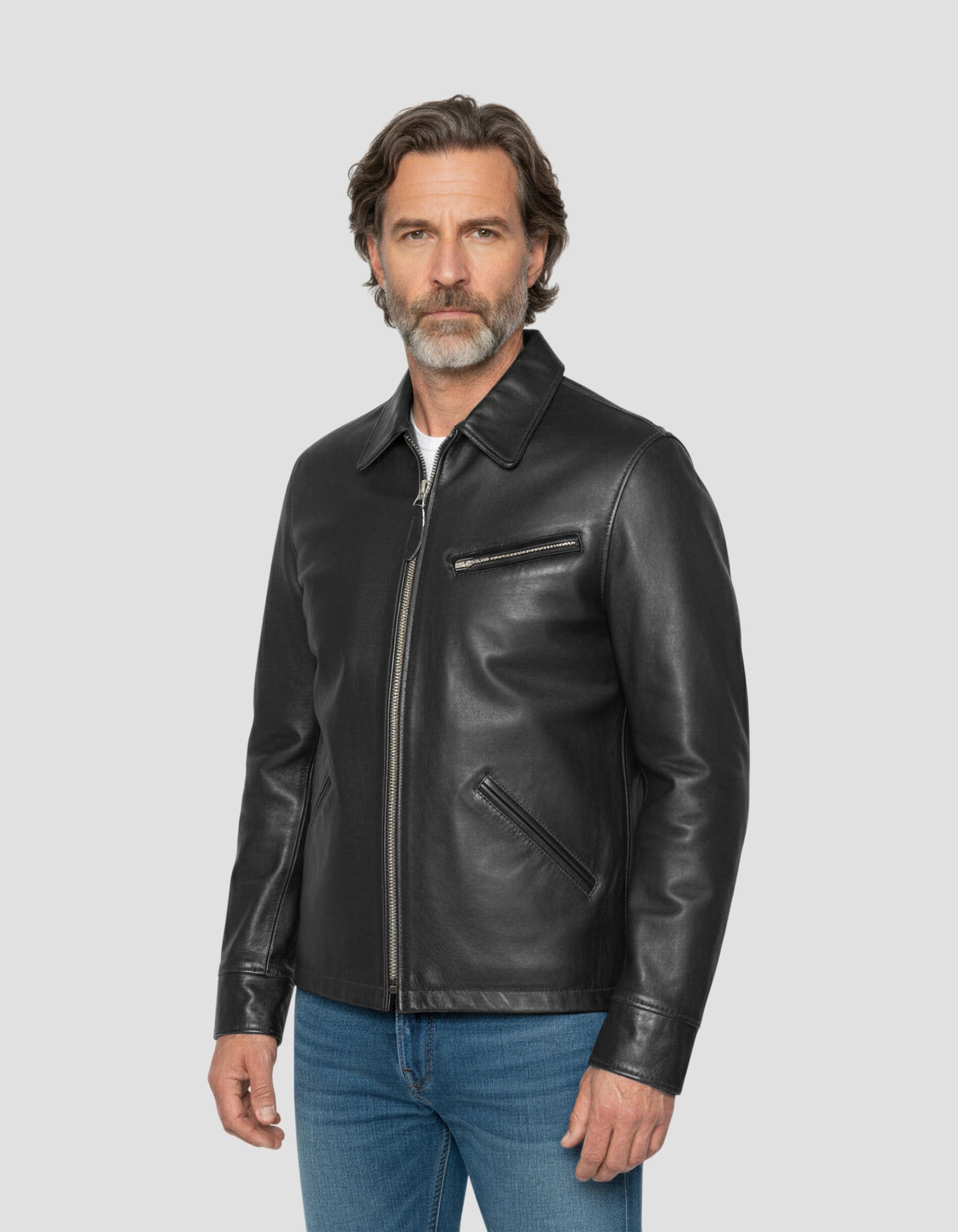 Schwarze lässige Jacke, Kuhläseserleder-3