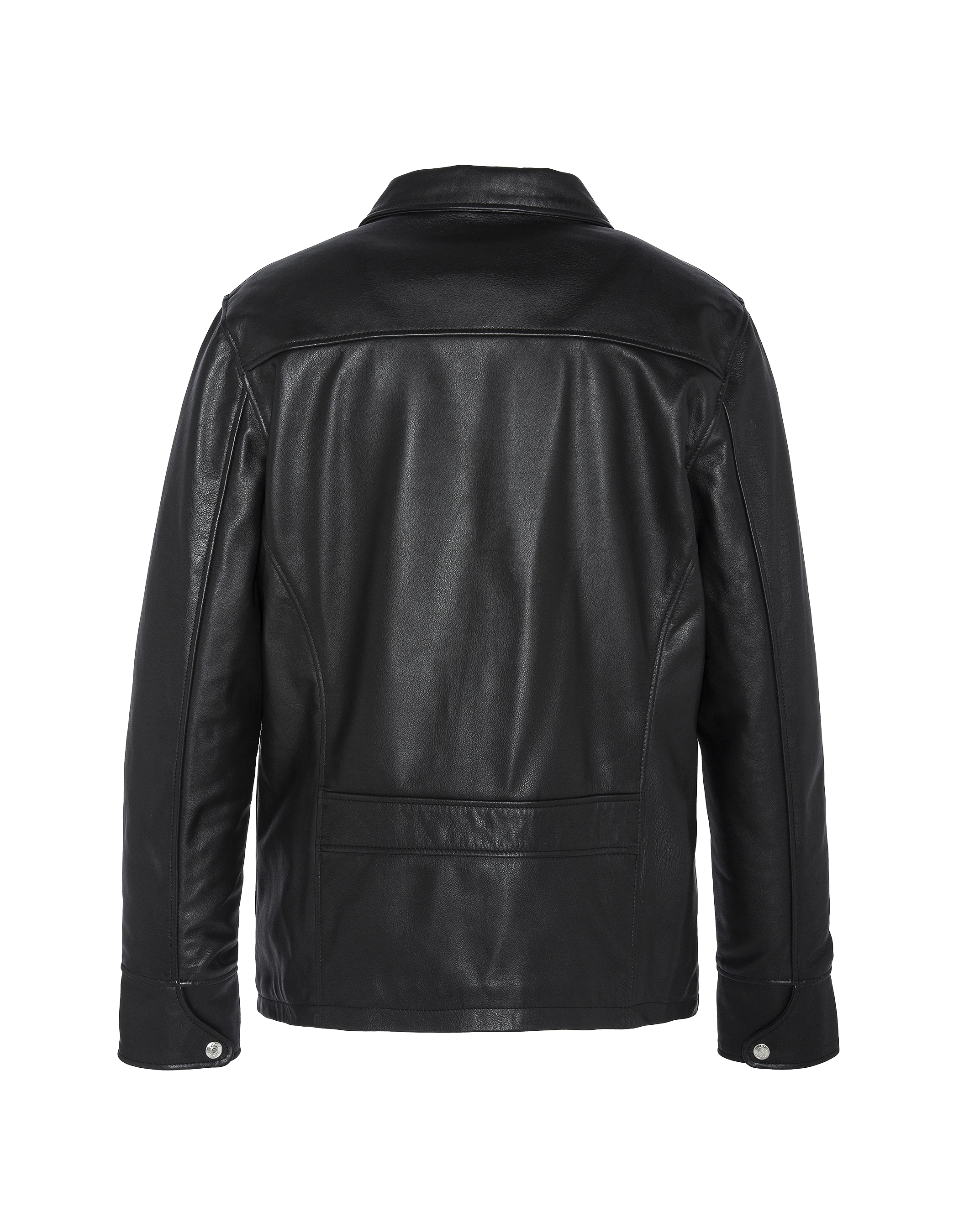 Blouson casual noir, cuir de vachette-5