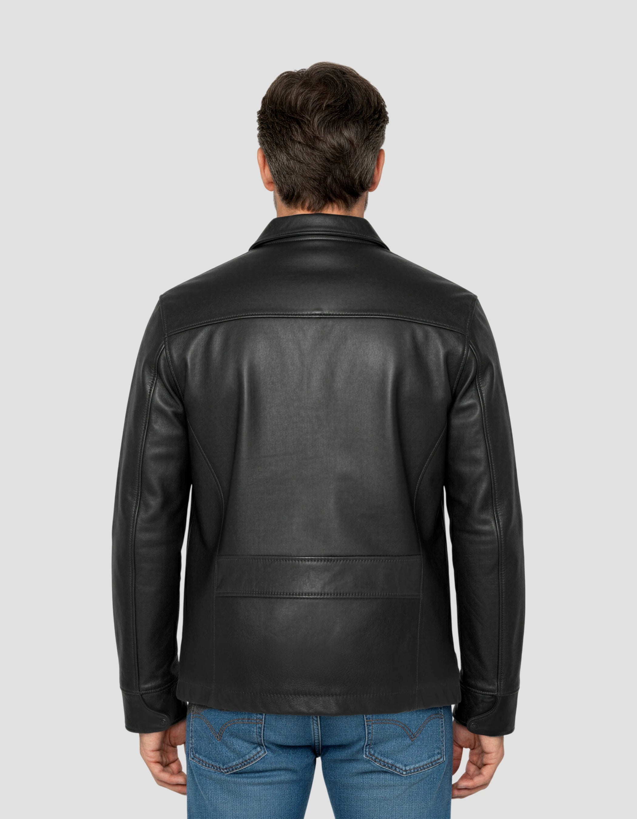 Schwarze lässige Jacke, Kuhläseserleder-4