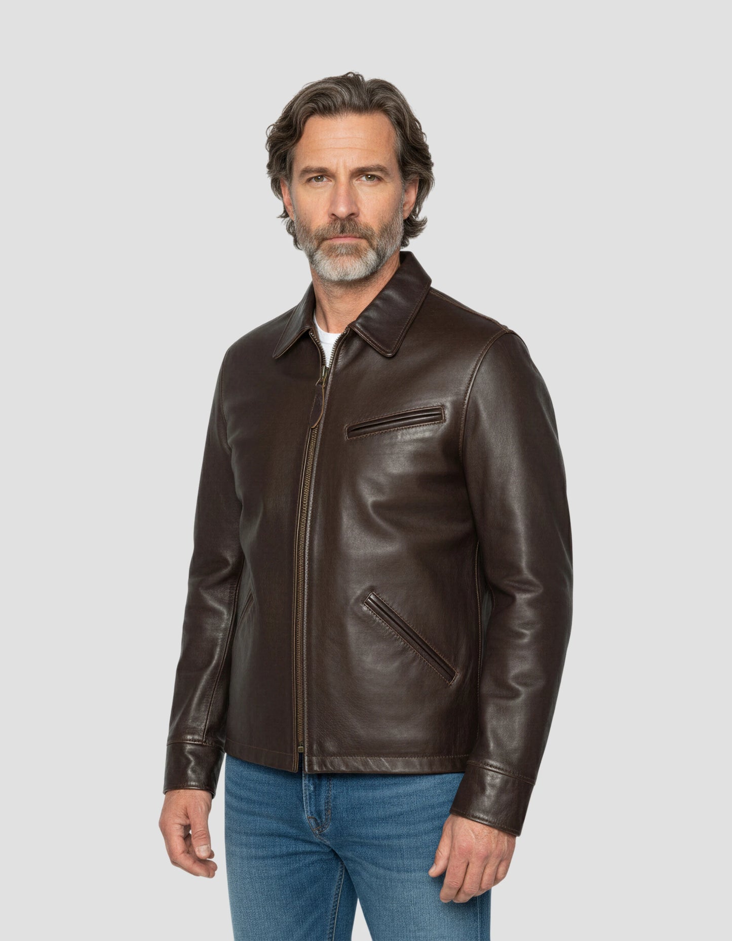 Giacca casual casual marrone scuro, cuoio in pelle di mucca