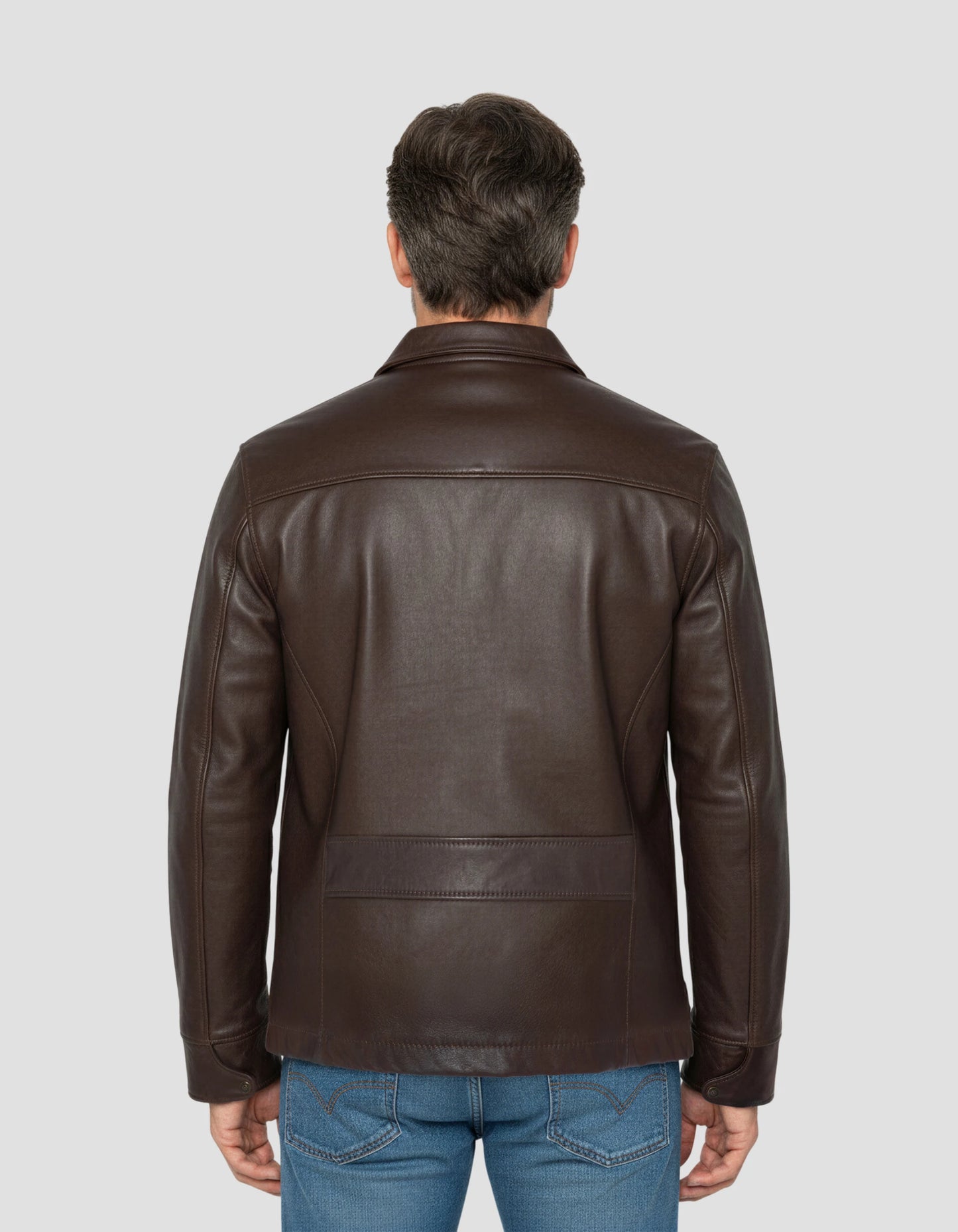 Giacca casual casual marrone scuro, cuoio in pelle di mucca