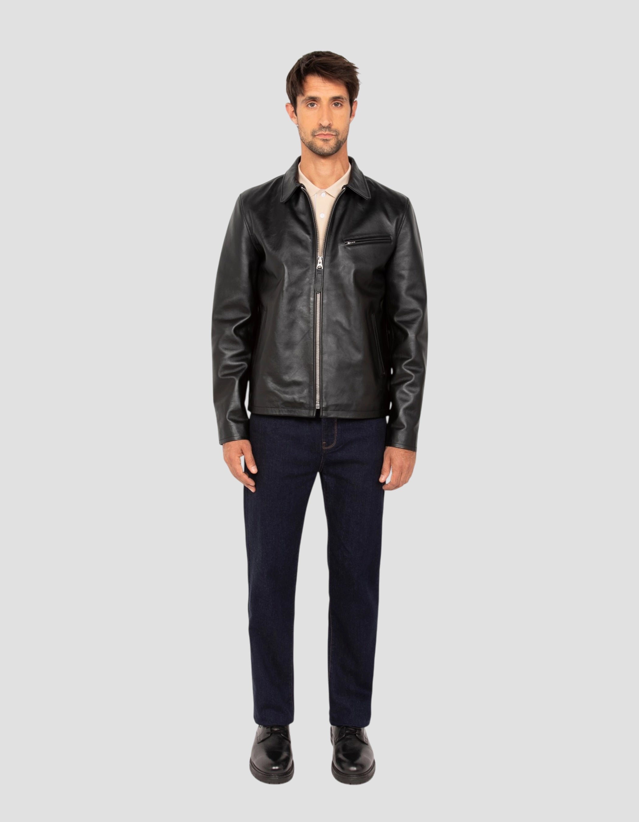 Black highway jacket, cowhide leather-1