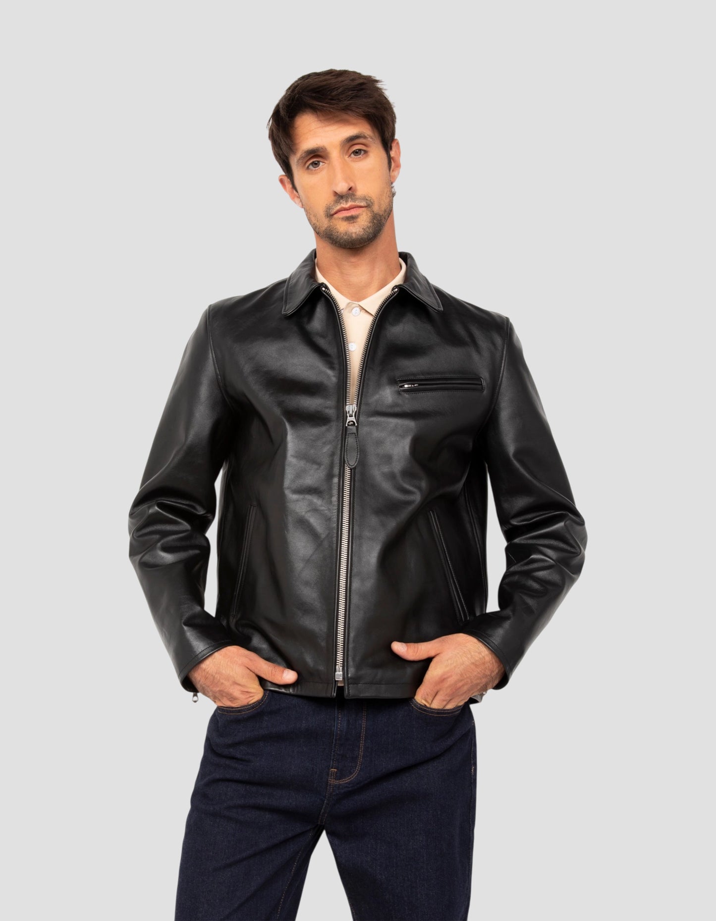 Black highway jacket, cowhide leather