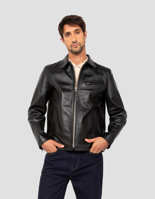 Schwarze Highway-Jacke, Rindsleder