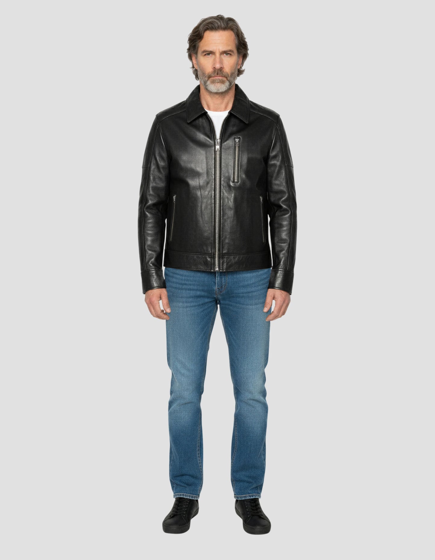 Giacca casual nera, pelle di agnello