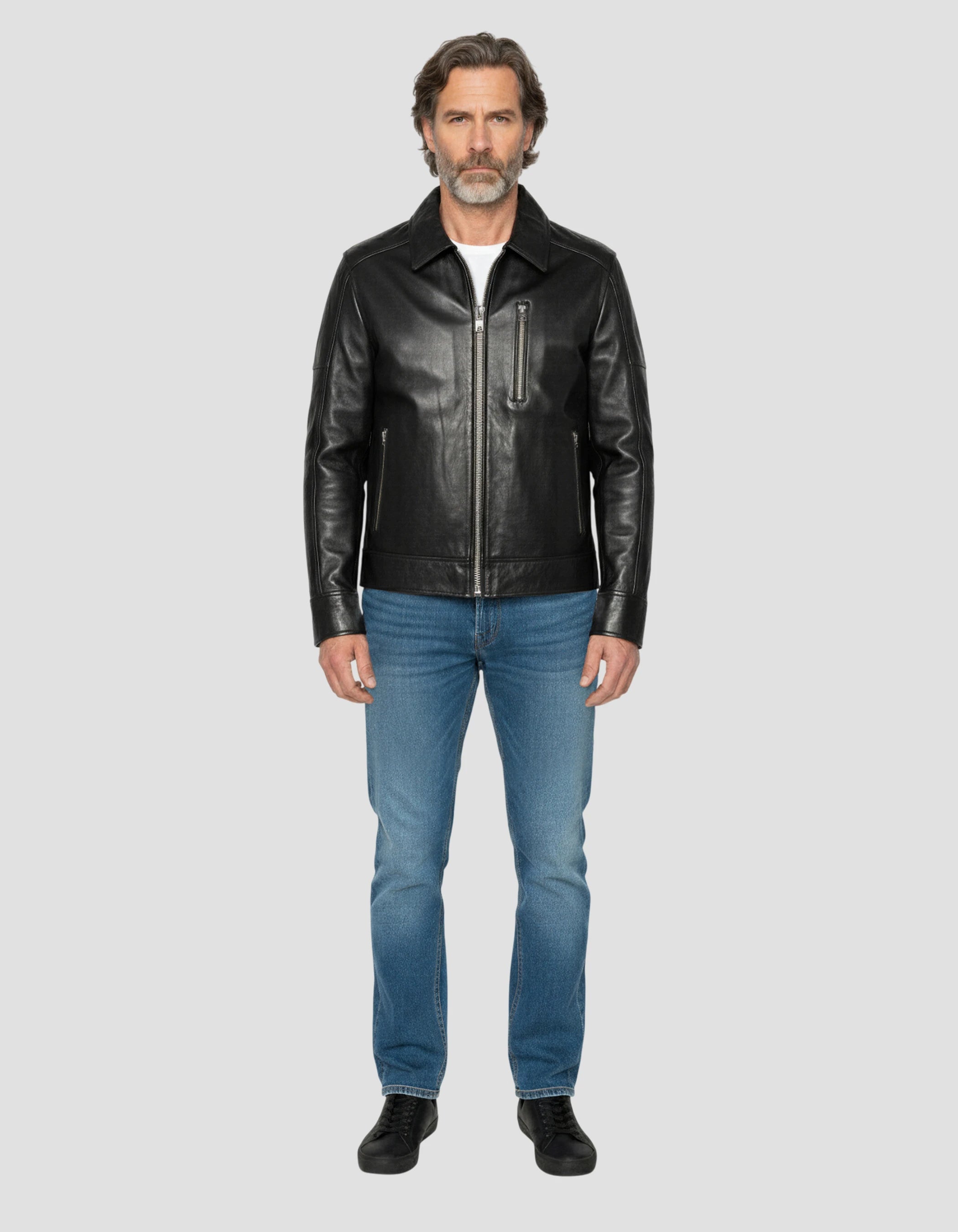 Giacca casual nera, pelle di agnello-1