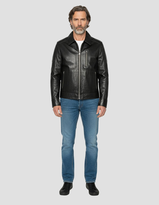 Giacca casual nera, pelle di agnello