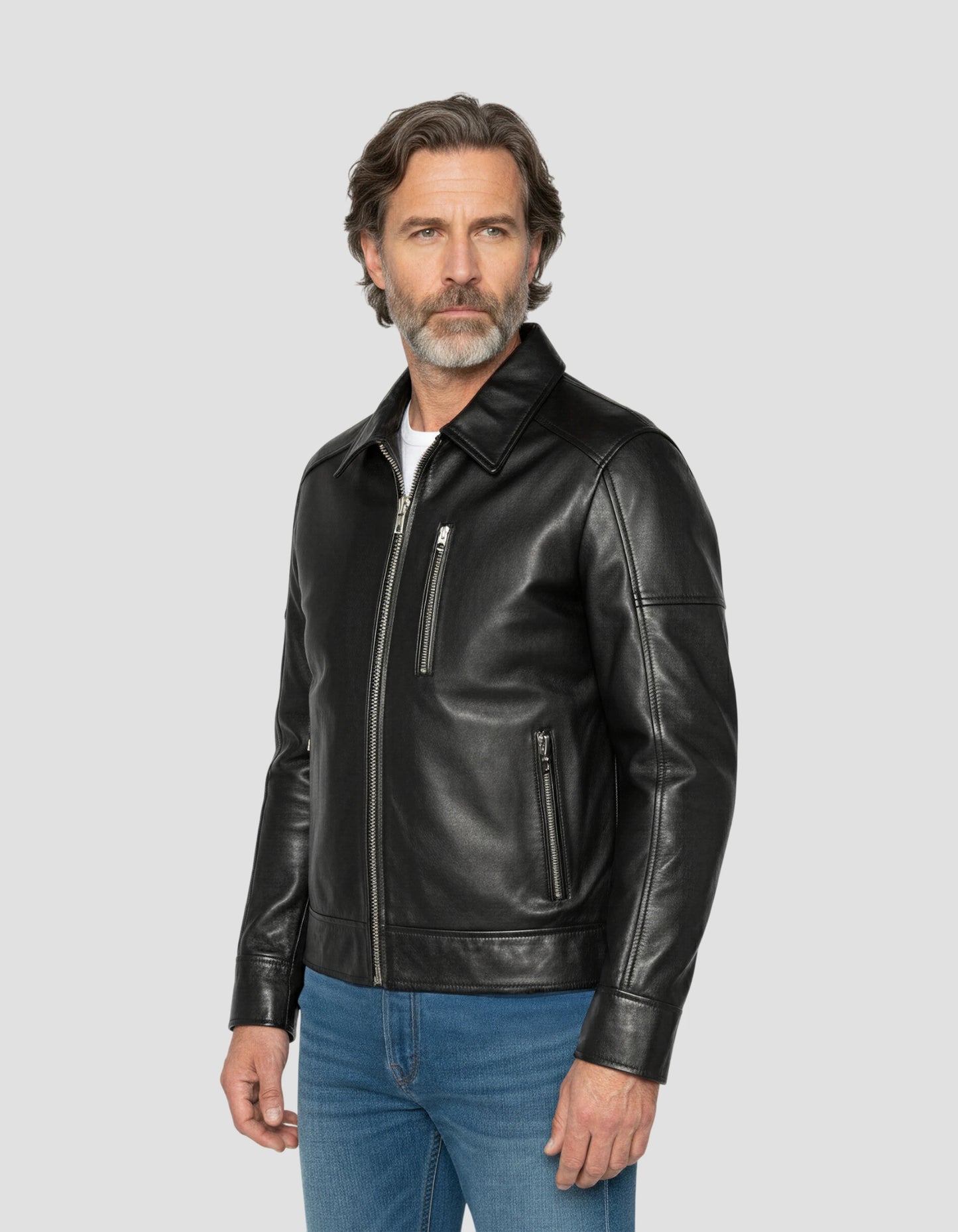 Giacca casual nera, pelle di agnello