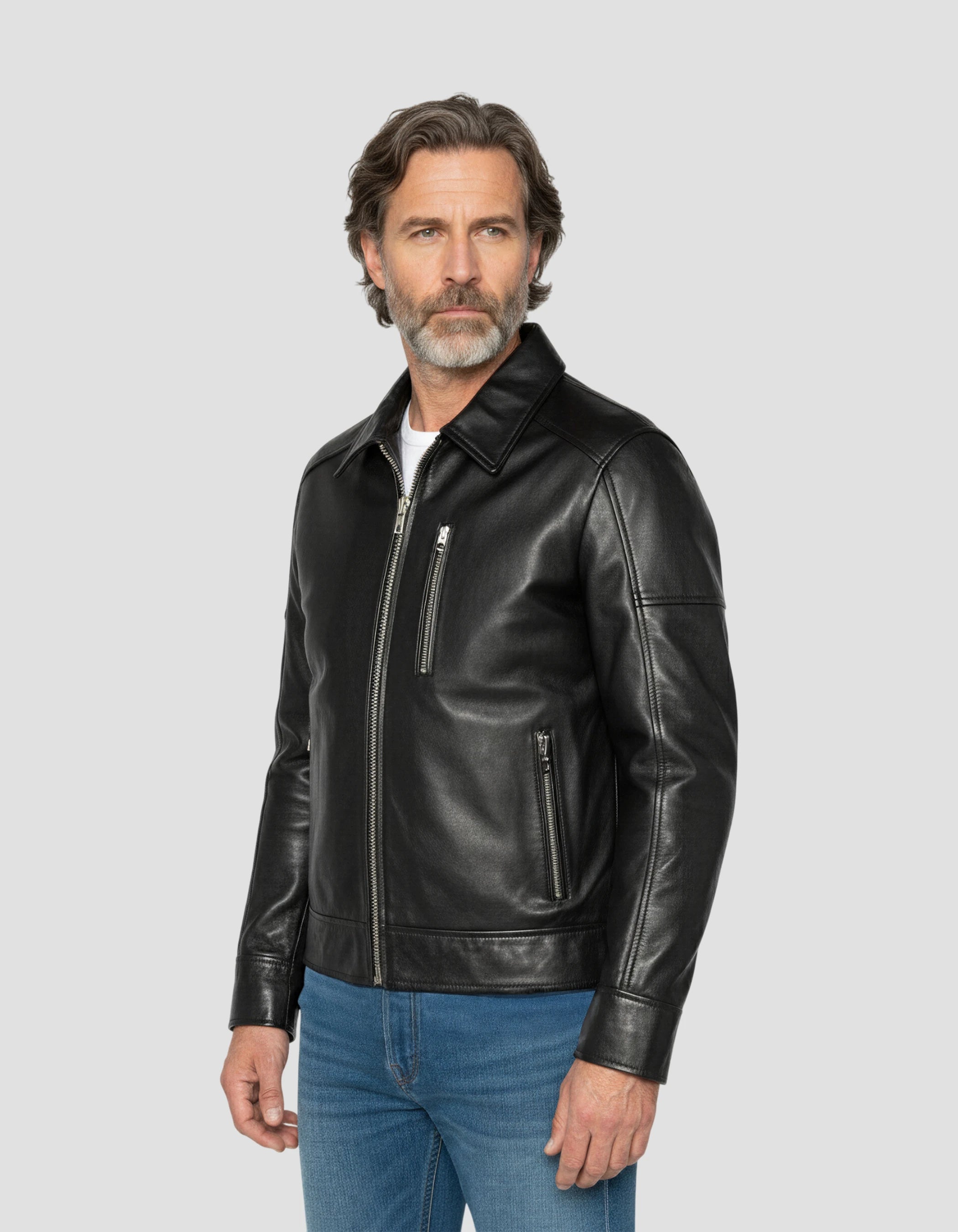 Giacca casual nera, pelle di agnello-3