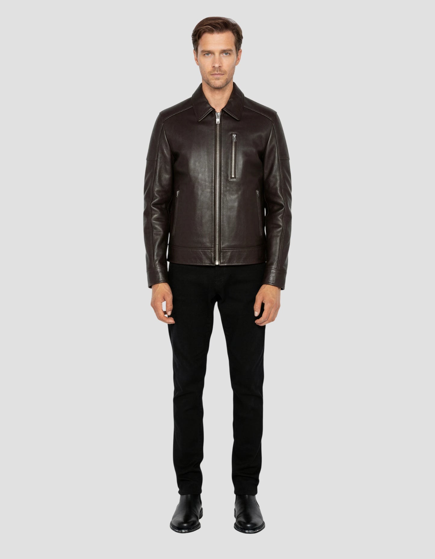 Giacca casual marrone, pelle di agnello