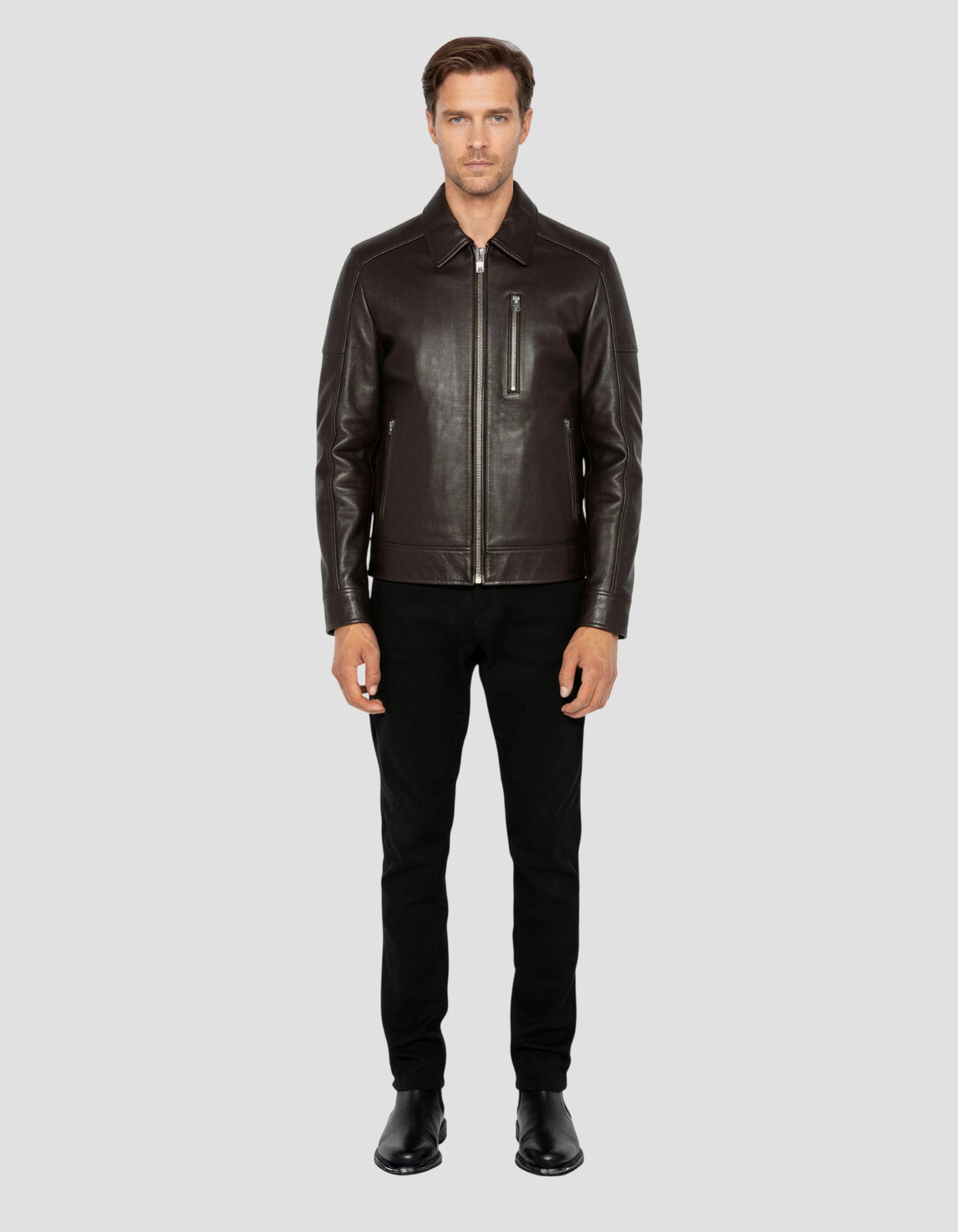 Giacca casual marrone, pelle di agnello-1