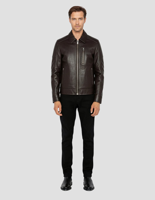 Giacca casual marrone, pelle di agnello