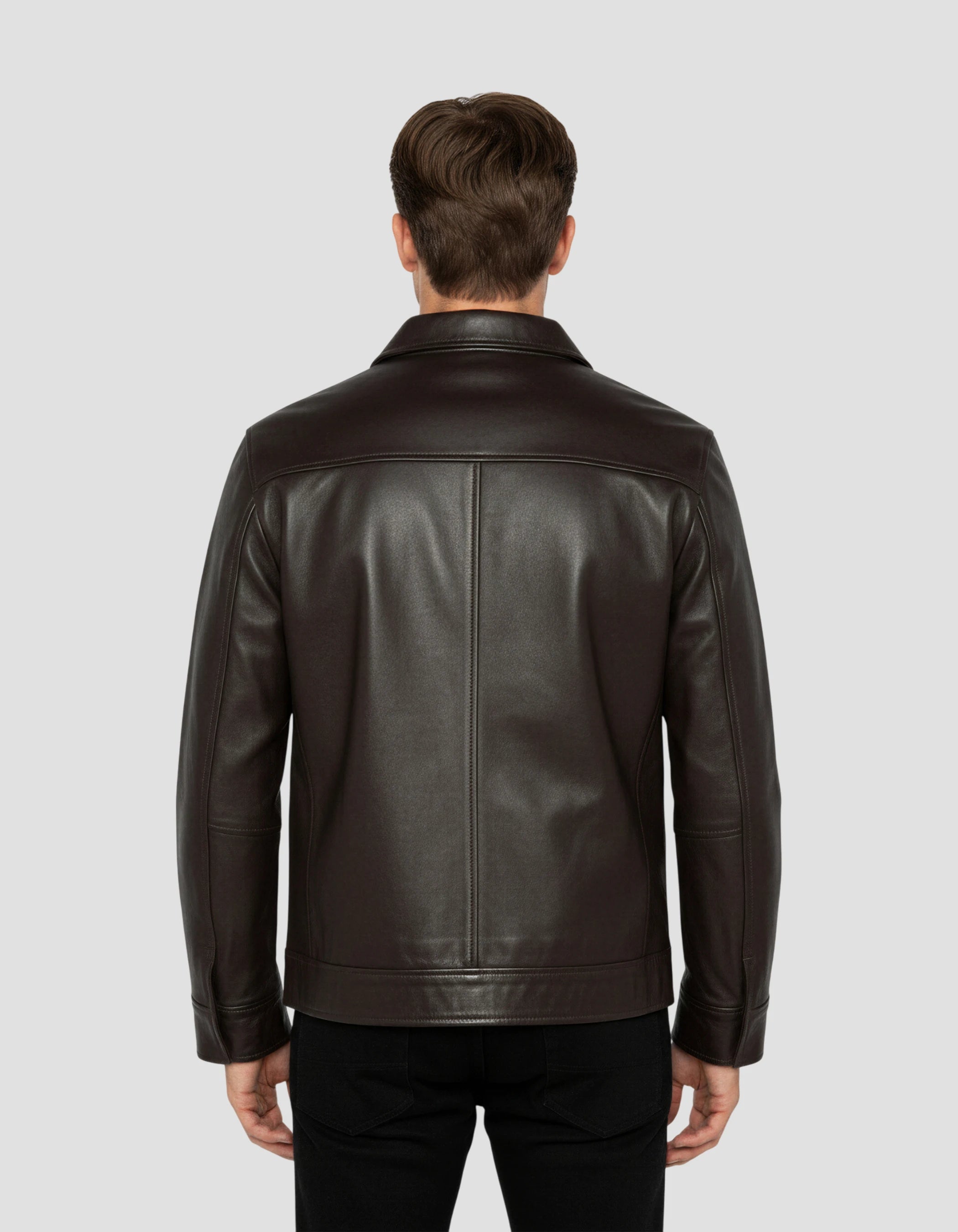 Giacca casual marrone, pelle di agnello-4