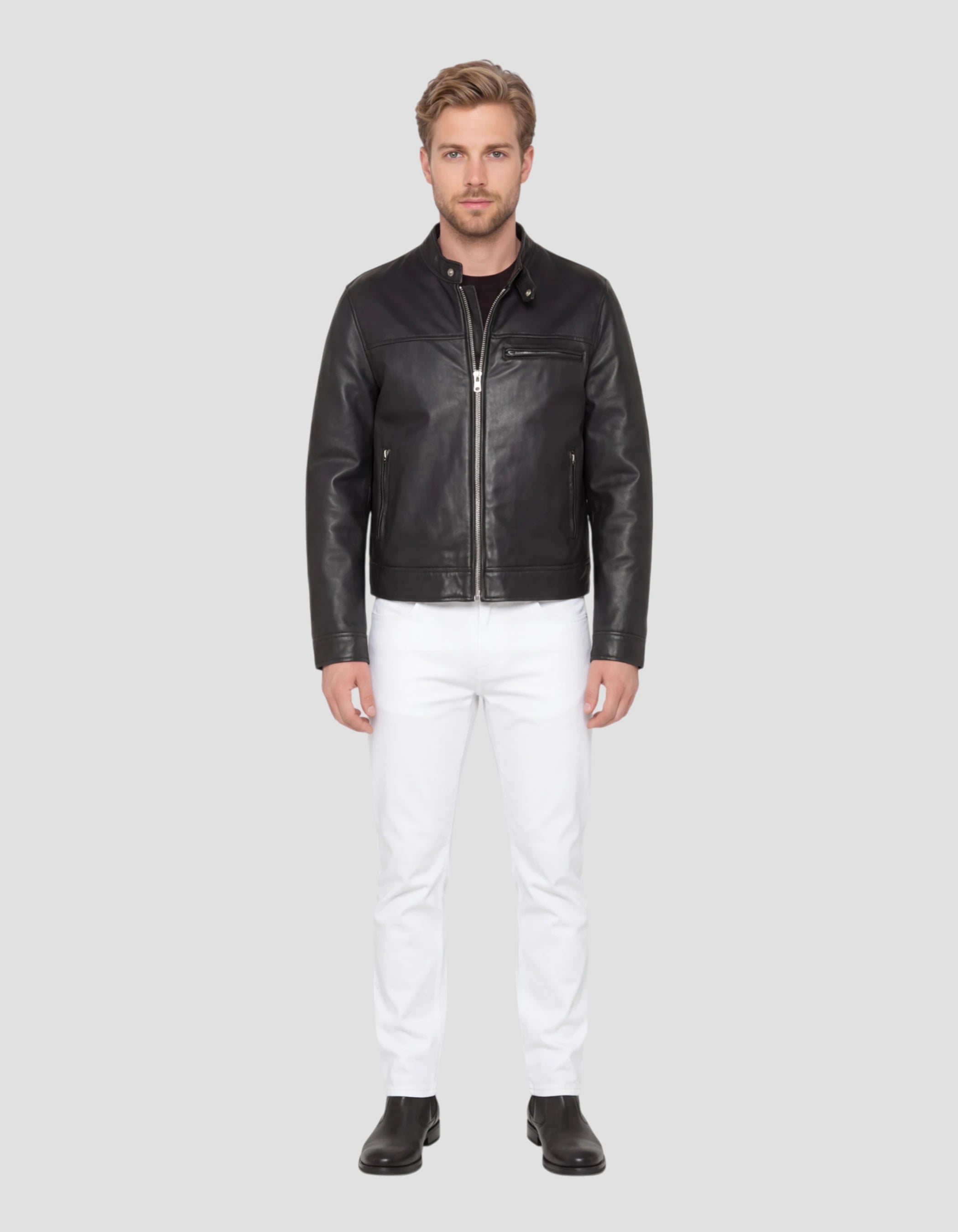 Black biker jacket, lambskin leather-1