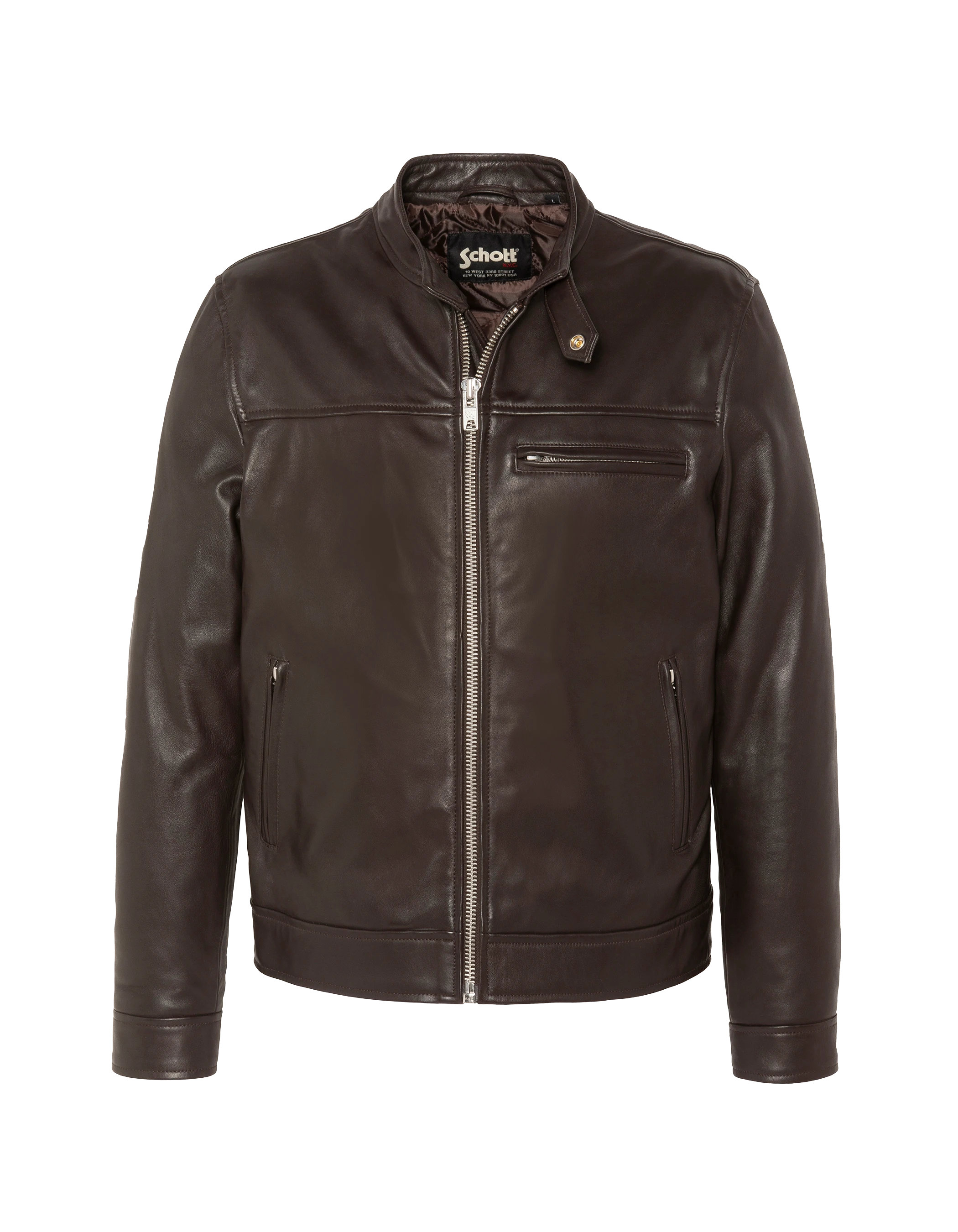 Blouson biker marron, cuir d'agneau-1