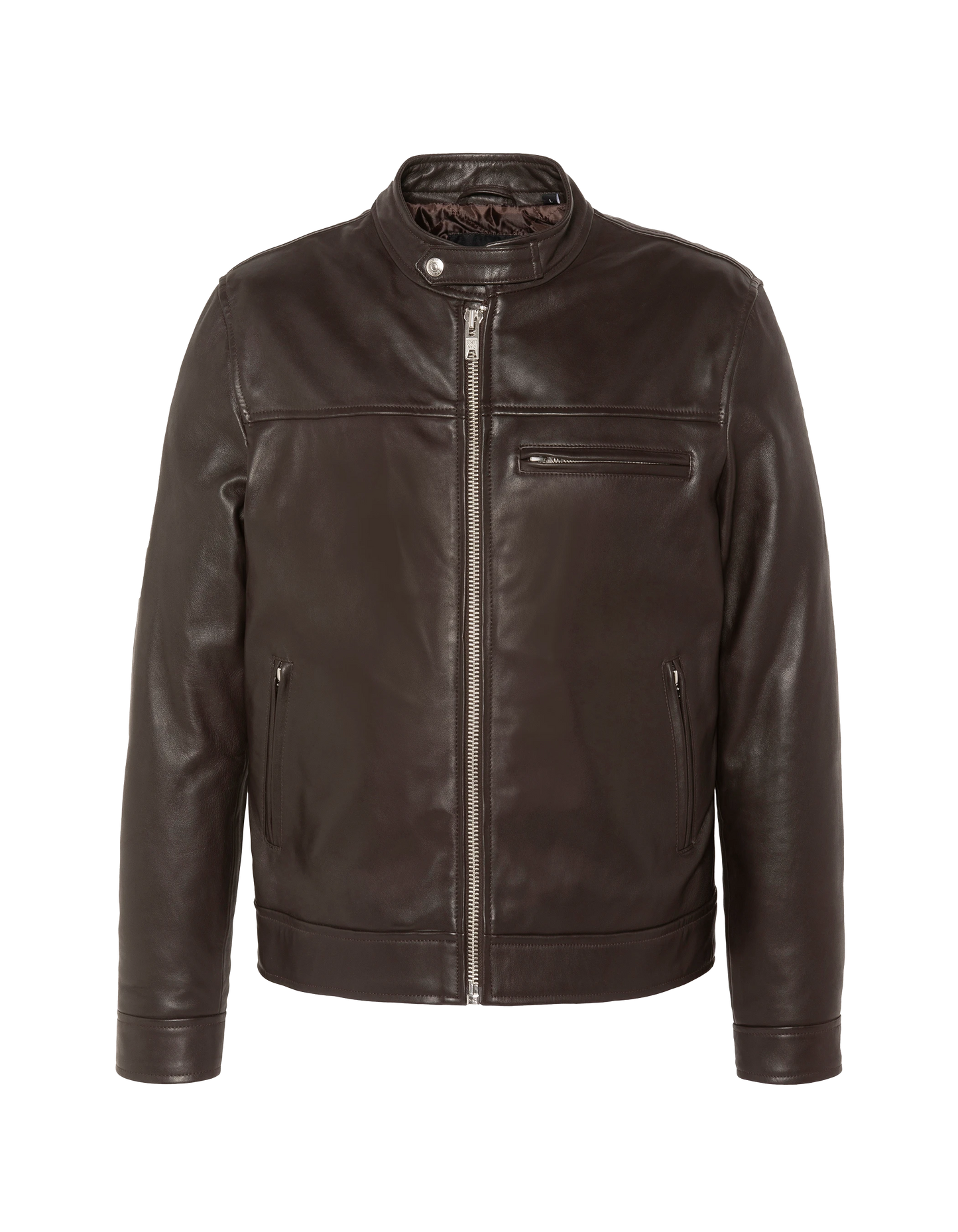 Blouson biker marron, cuir d'agneau