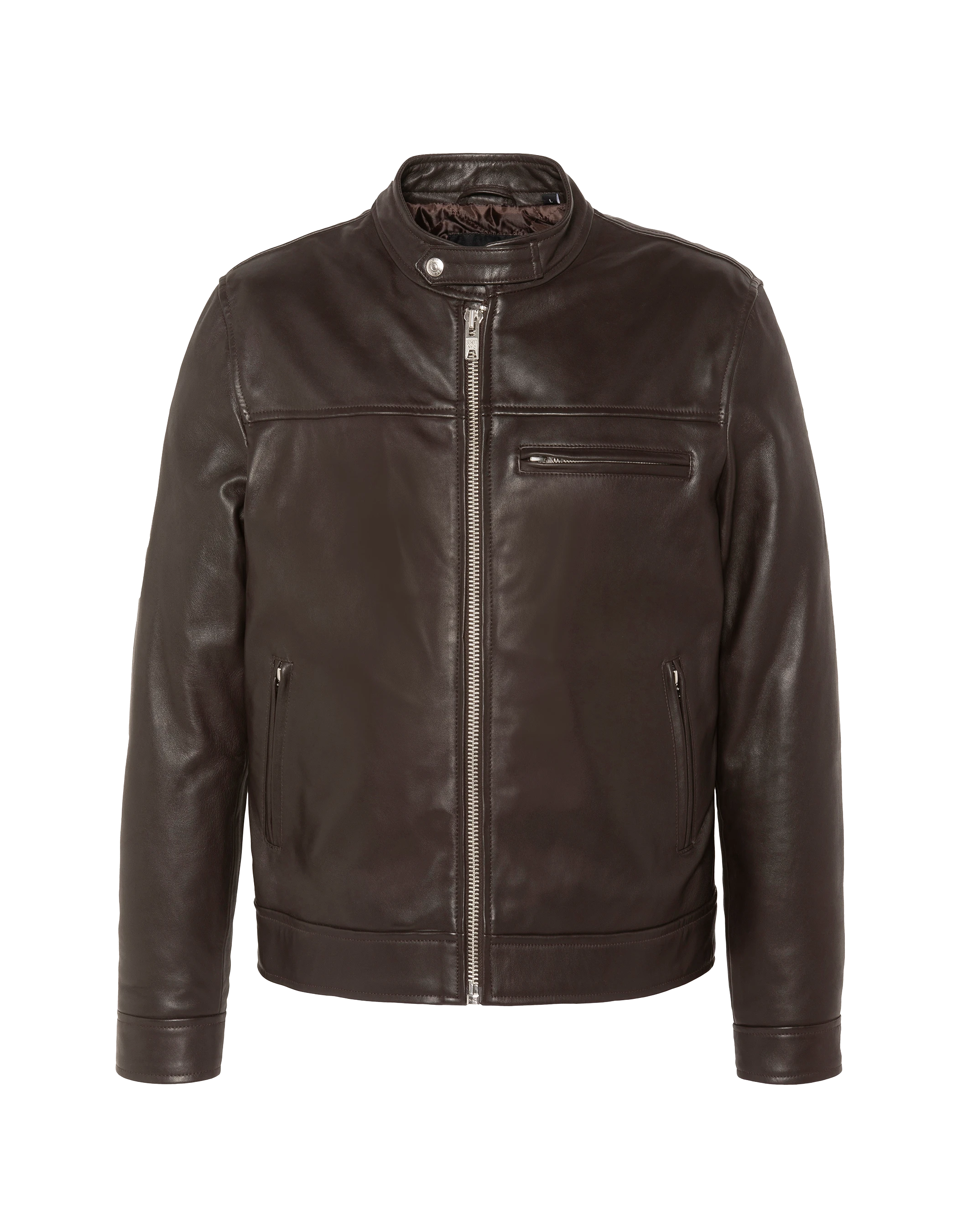 Blouson biker marron, cuir d'agneau-3