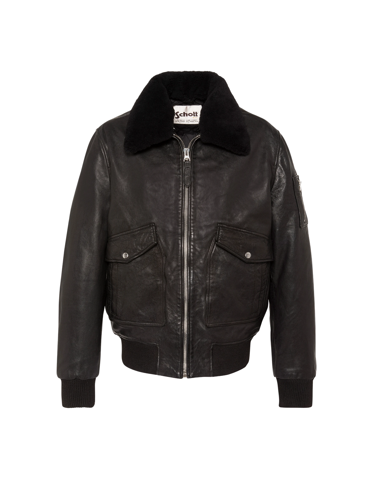 flight jacket black with removable shearling collar, lambskin leather