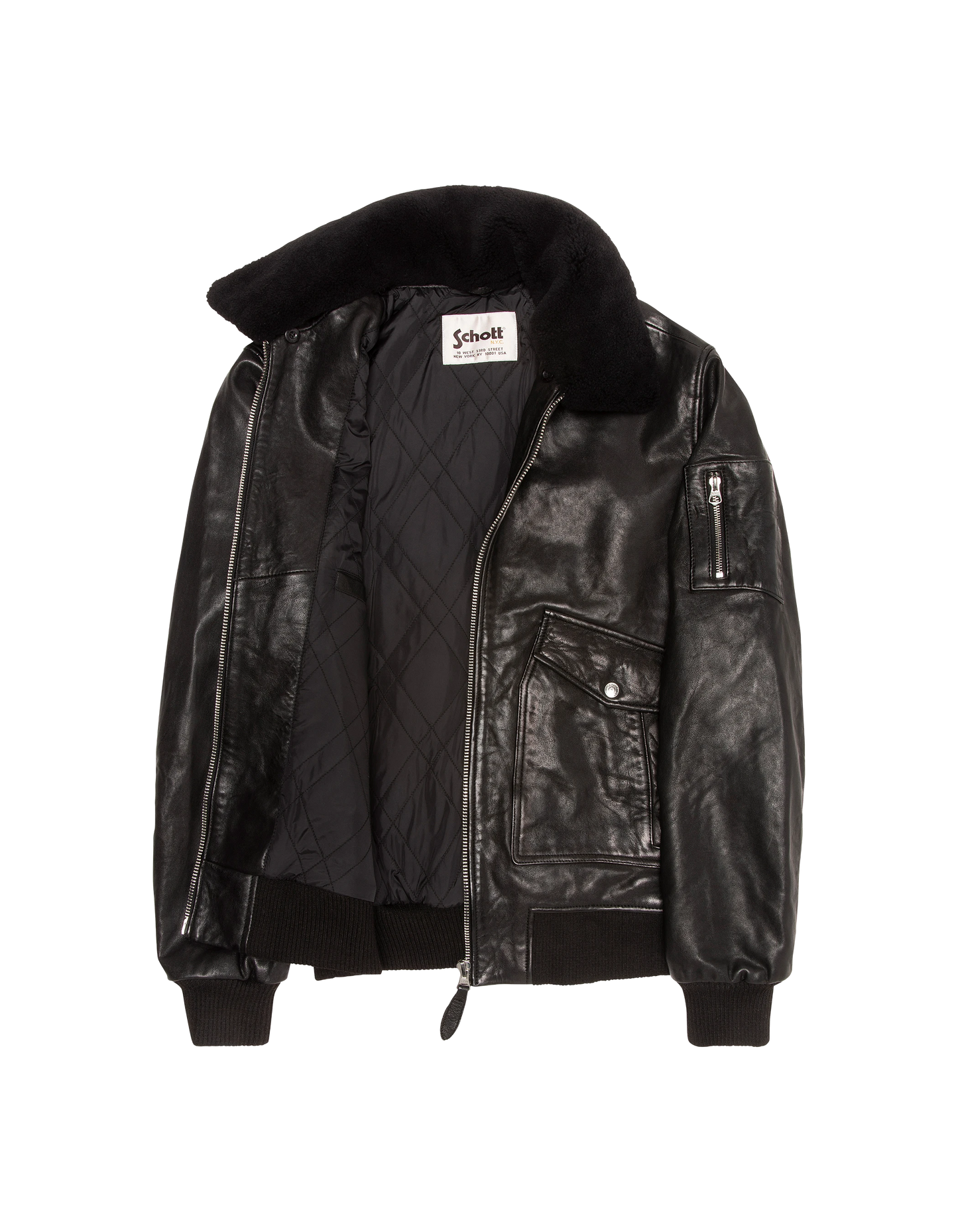 flight jacket black with removable shearling collar, lambskin leather