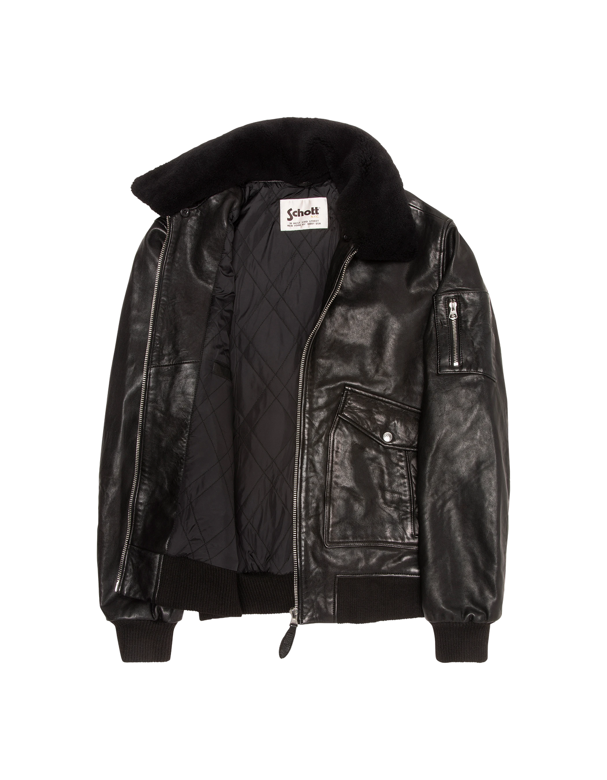 flight jacket black with removable shearling collar, lambskin leather-8