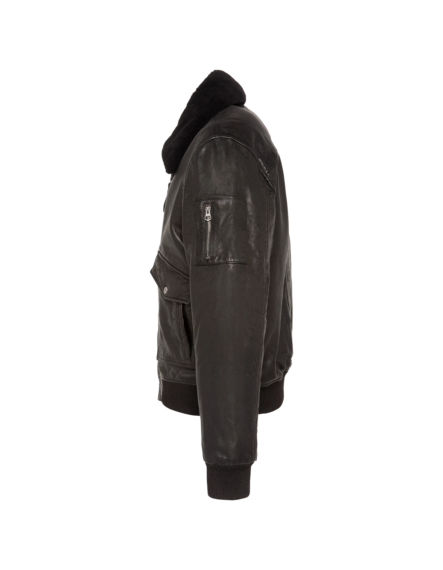 flight jacket black with removable shearling collar, lambskin leather