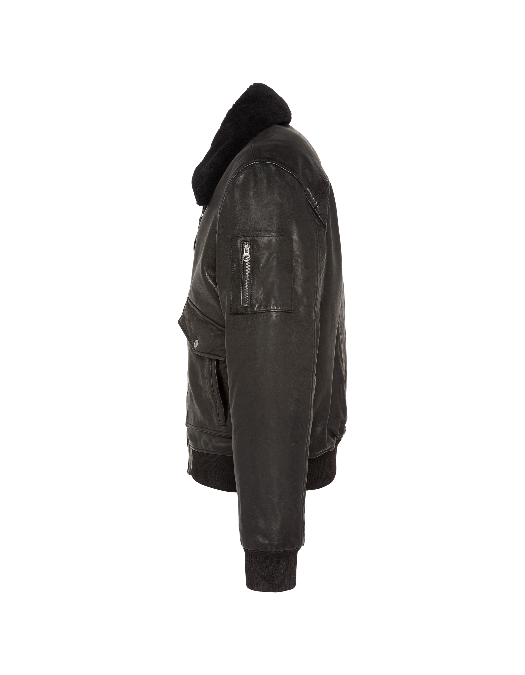 flight jacket black with removable shearling collar, lambskin leather-9