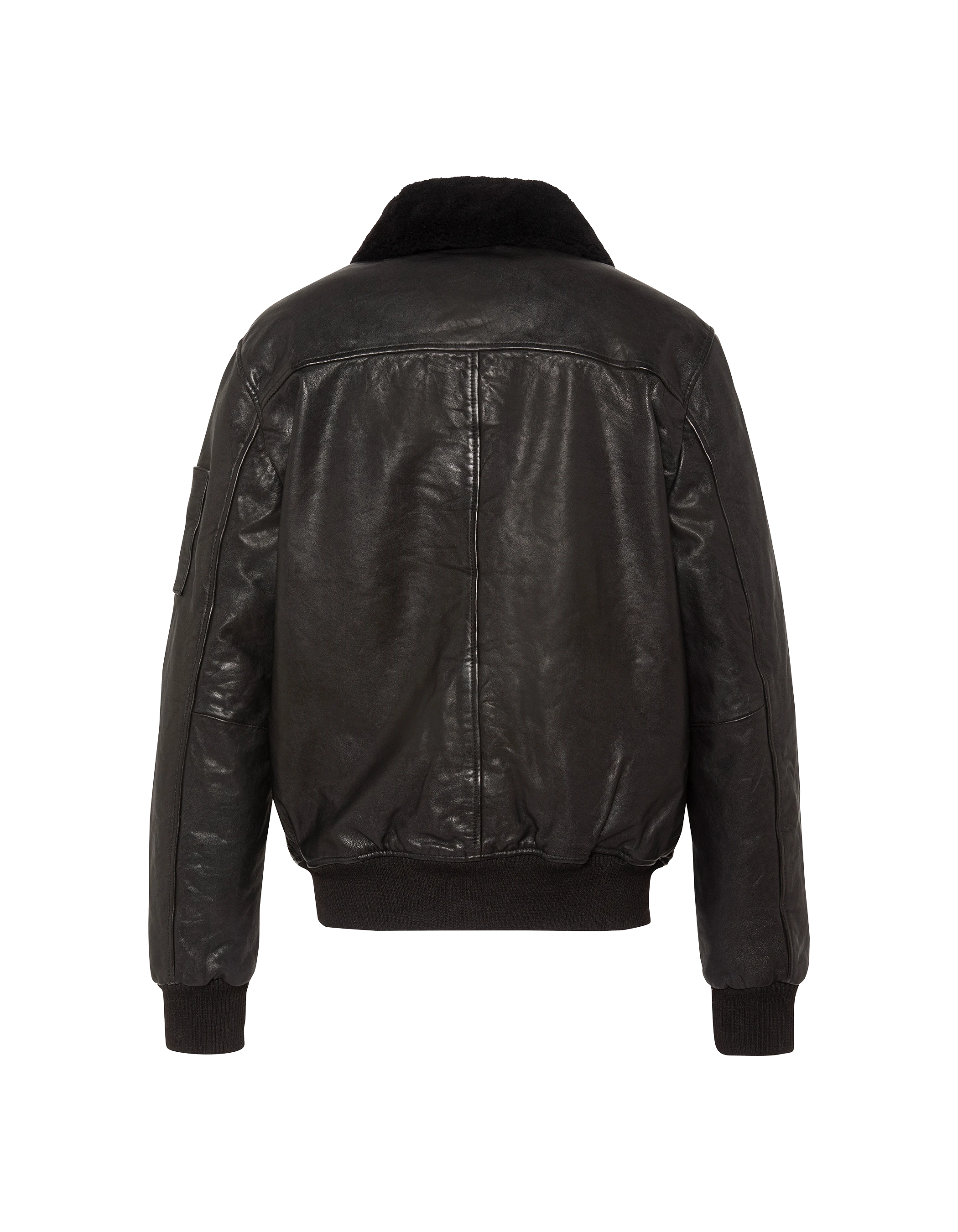 flight jacket black with removable shearling collar, lambskin leather-10