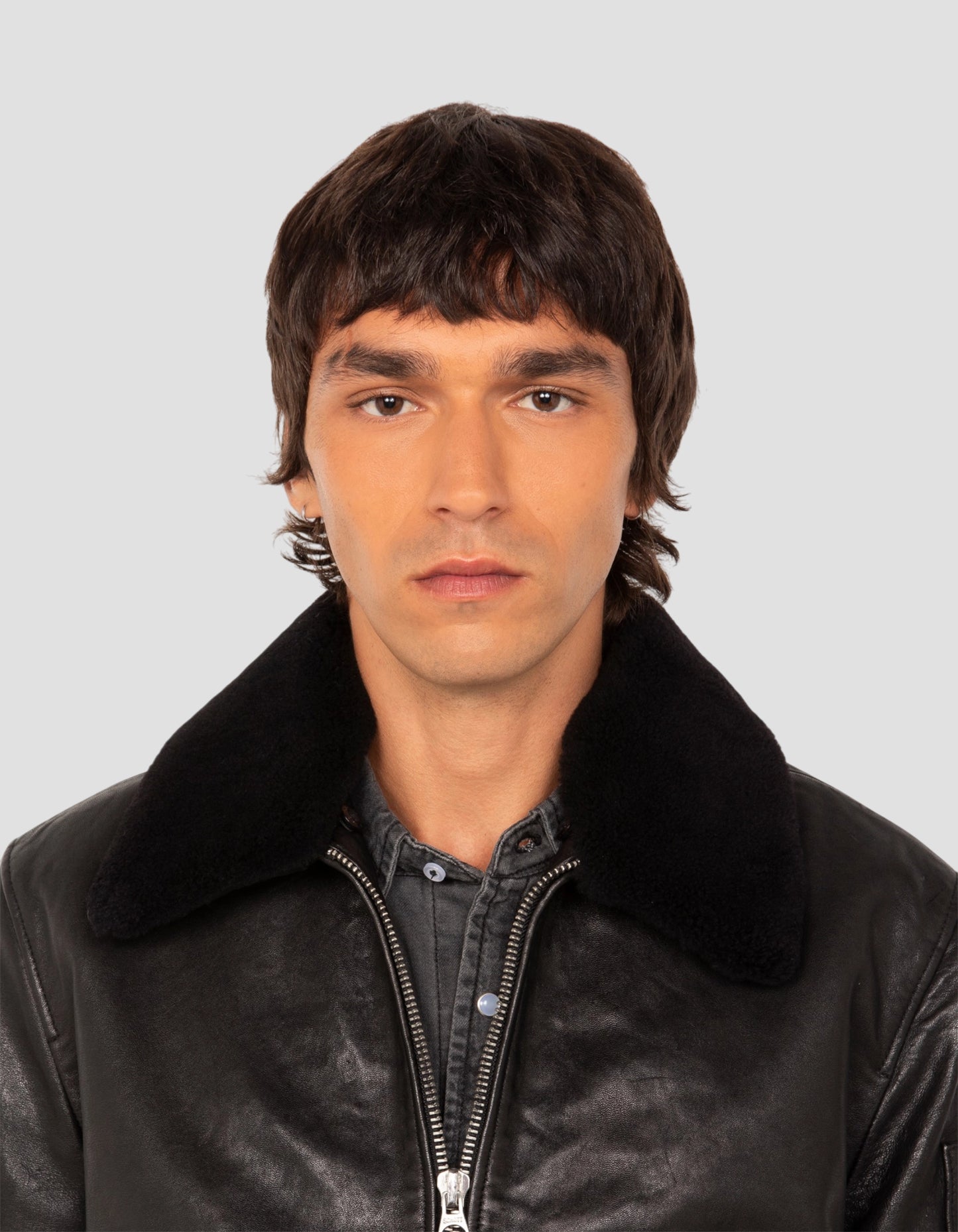 flight jacket black with removable shearling collar, lambskin leather