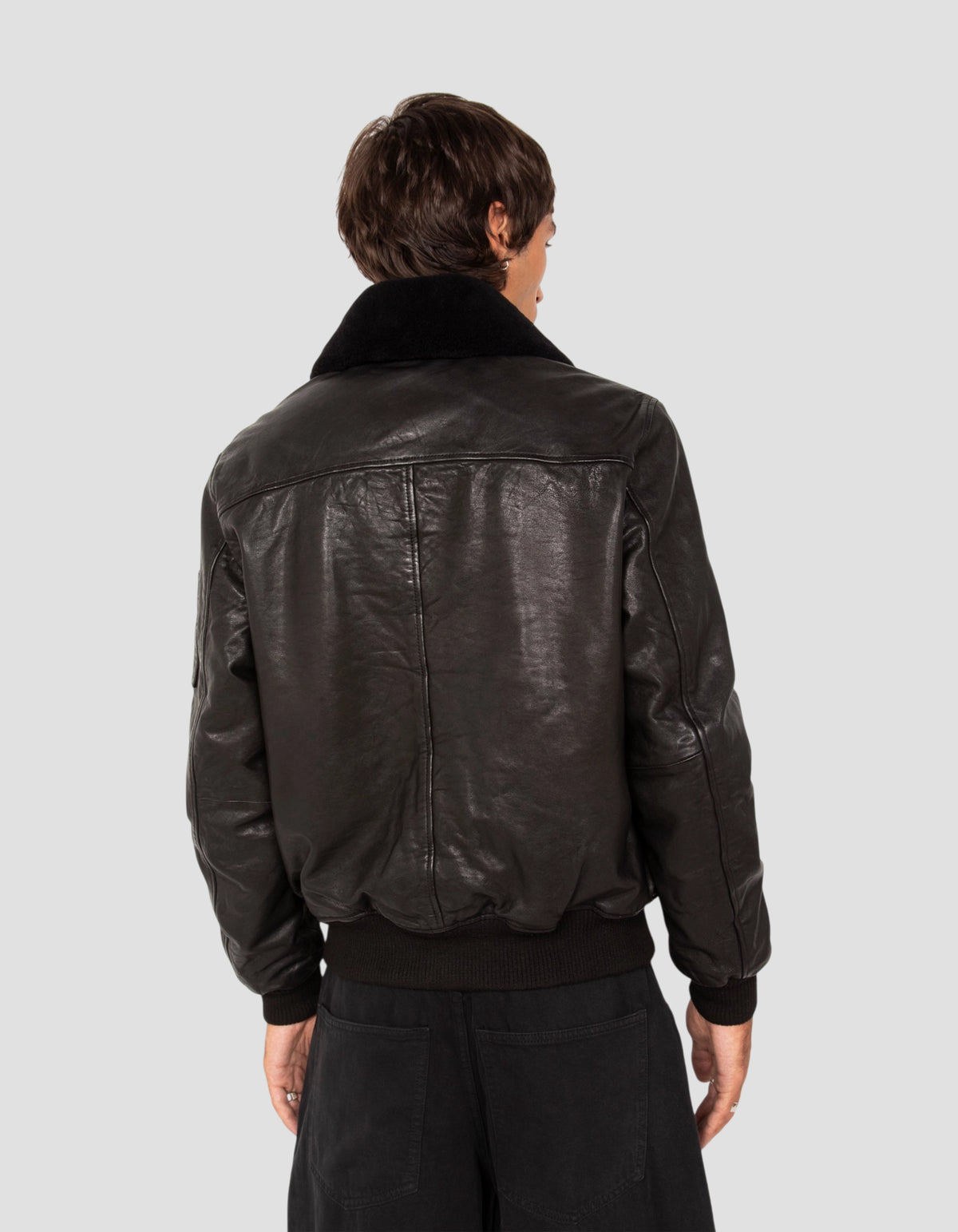 flight jacket black with removable shearling collar, lambskin leather