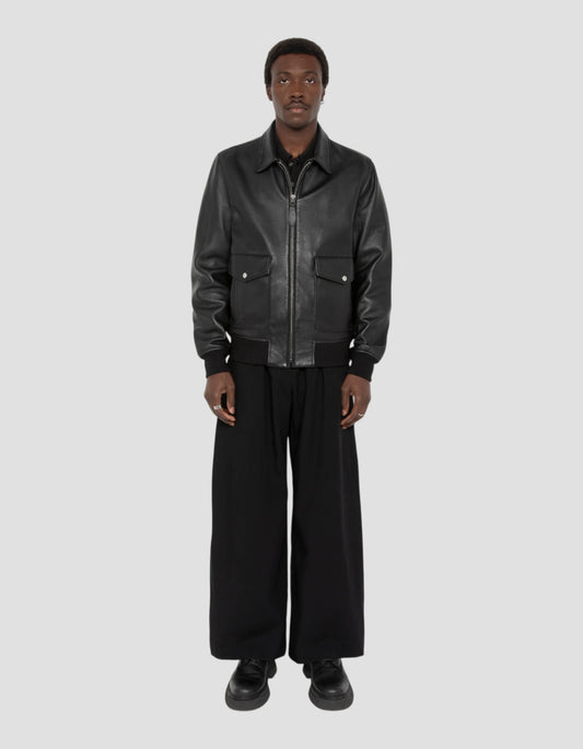 Blouson pilote noir, cuir d'agneau