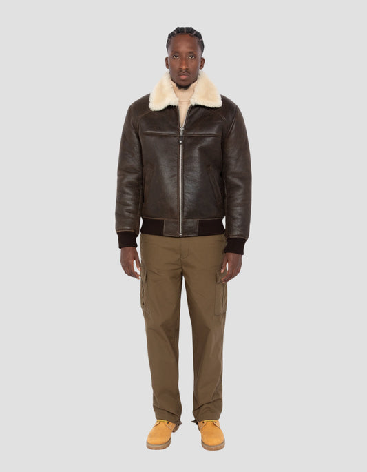 Brown aviator jacket, double -sided sheep leather