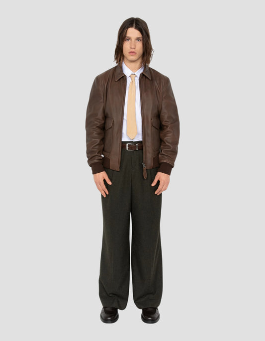 Blouson pilote marron effet vieilli, cuir de chèvre