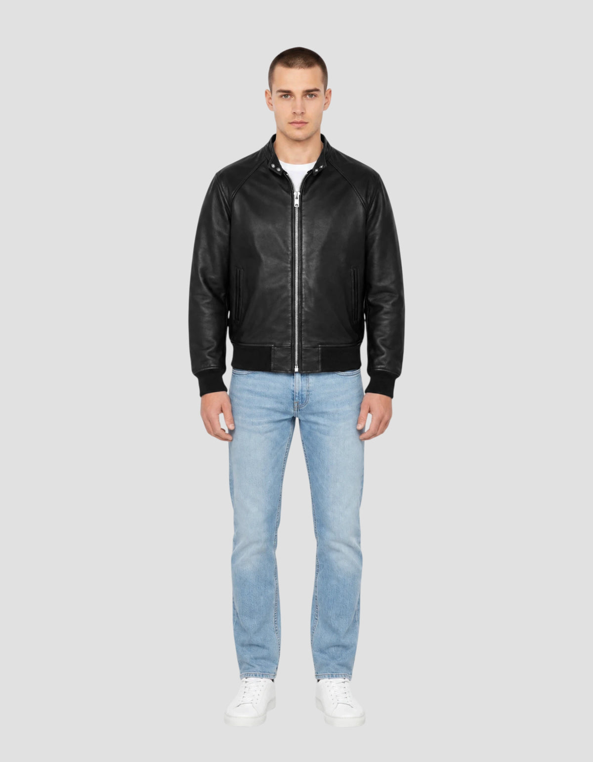Blouson motard noir, cuir d'agneau