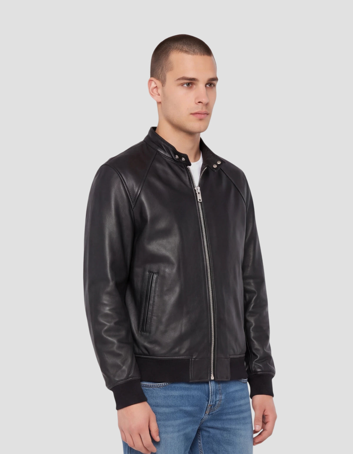 Blouson motard noir, cuir d'agneau